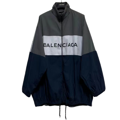 BALENCIAGA LOGO ZIP-UP TRACK NAVY/GREY JACKET