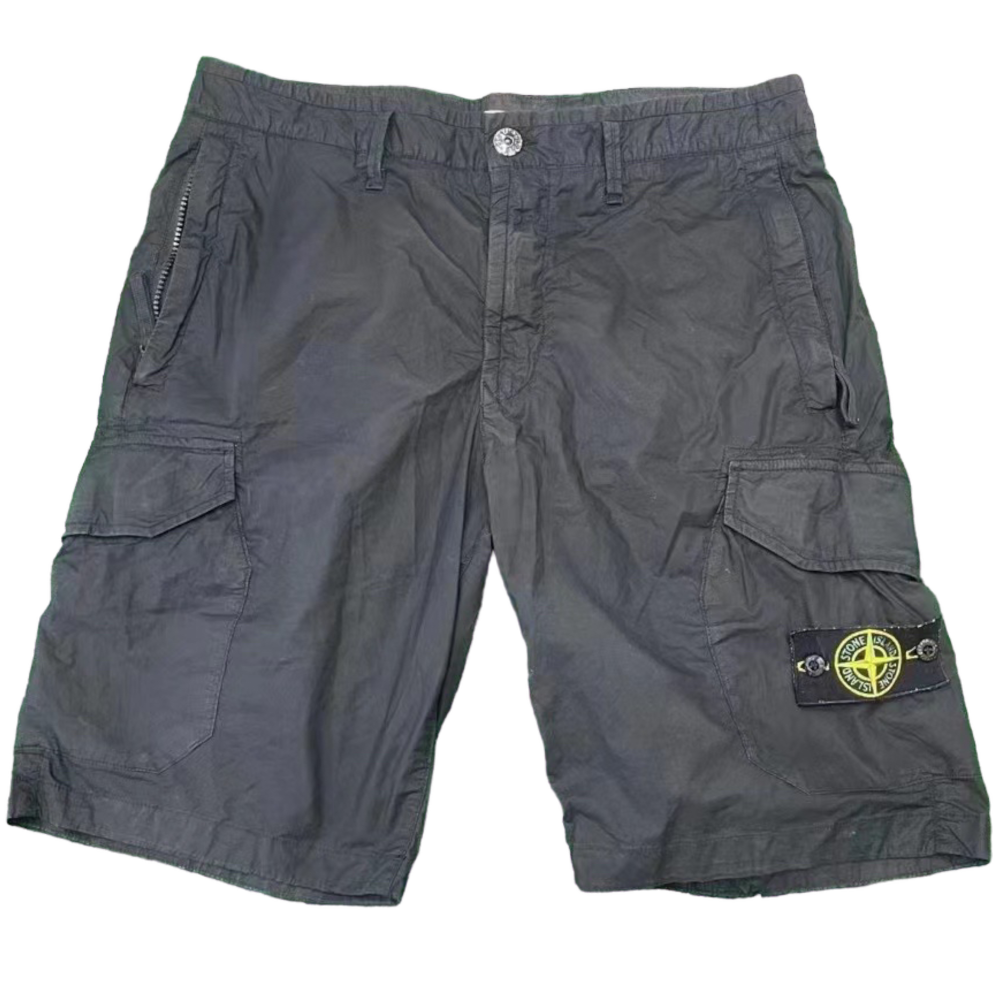 STONE ISLAND LOGO-APPLIQUÉD COTTON-BLEND BLACK CANVAS CARGO SHORTS