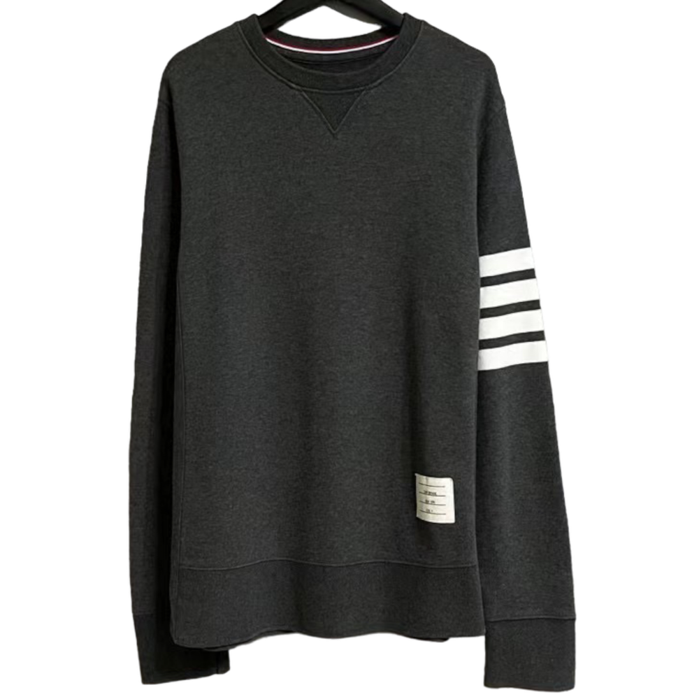 THOM BROWNE LOOPBACK JERSEY KNIT 4-BAR CREW NECK SWEATSHIRT DARK GREY CREW NECK SWEATSHIRT
