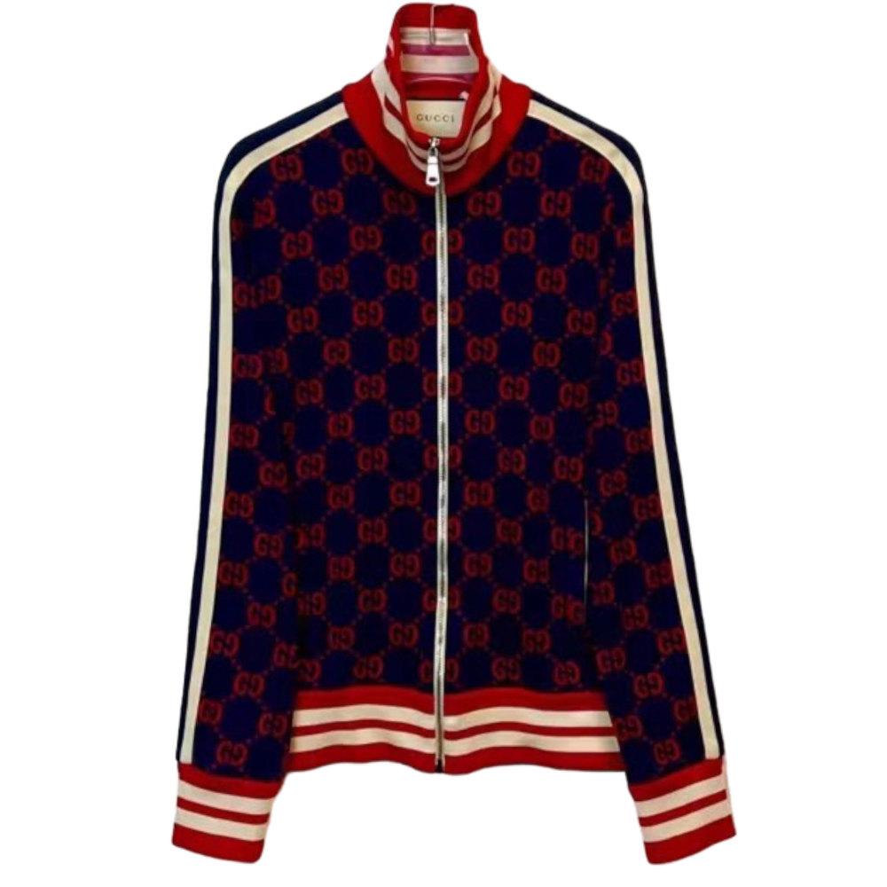 GUCCI GG JACQUARD COTTON BLUE/RED JACKET