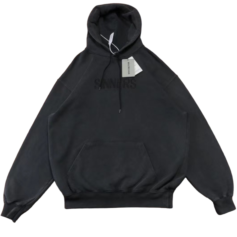 BALENCIAGA SINNERS EMBROIDERED LOGO GREY HOODIE