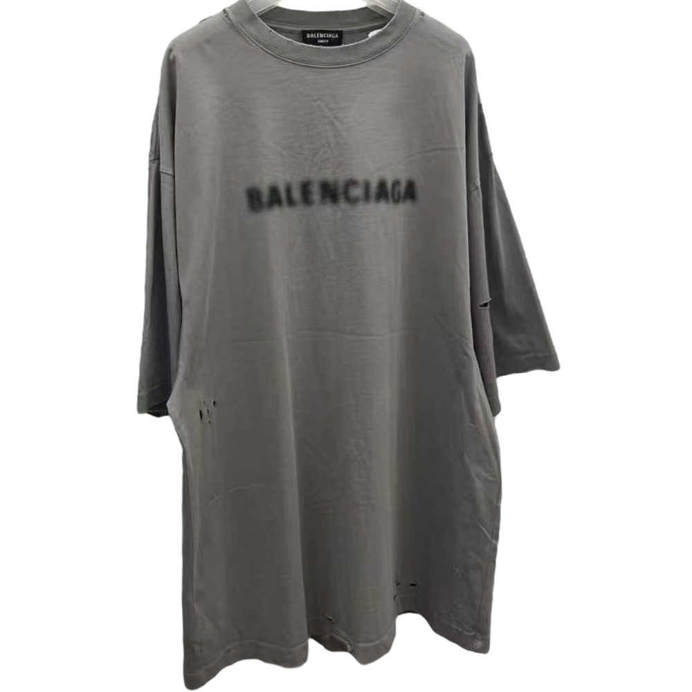 BALENCIAGA BLURRED LOGO GREY TEE