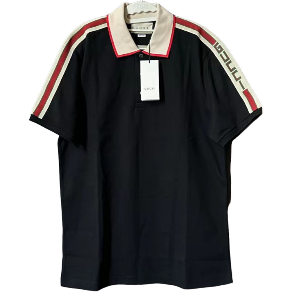 GUCCI TECHNICAL JERSEY BLACK POLO TEE