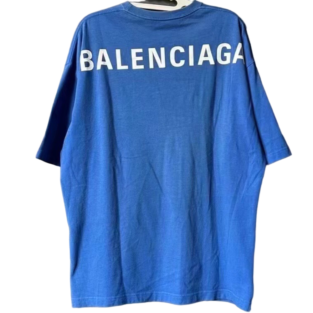 BALENCIAGA REAR LOGO BLUE TEE