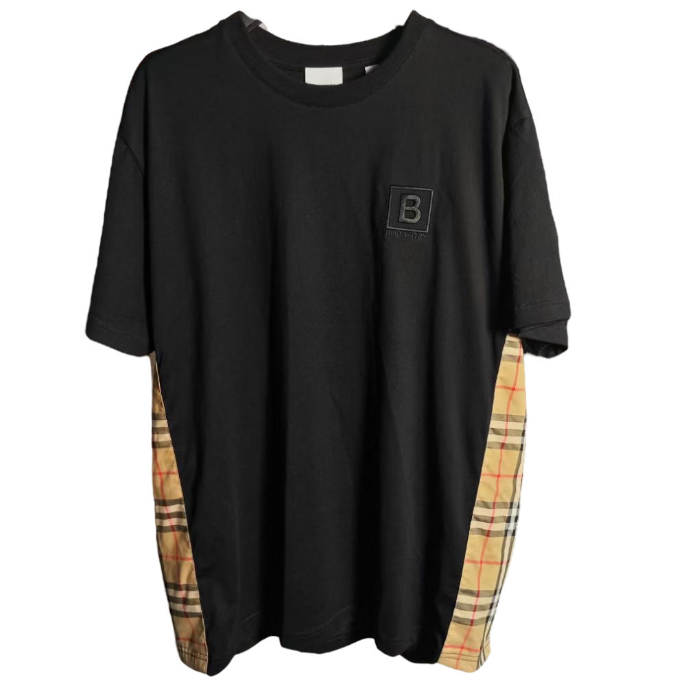 BURBERRY VINTAGE CHECK SLEEVE BLACK TEE