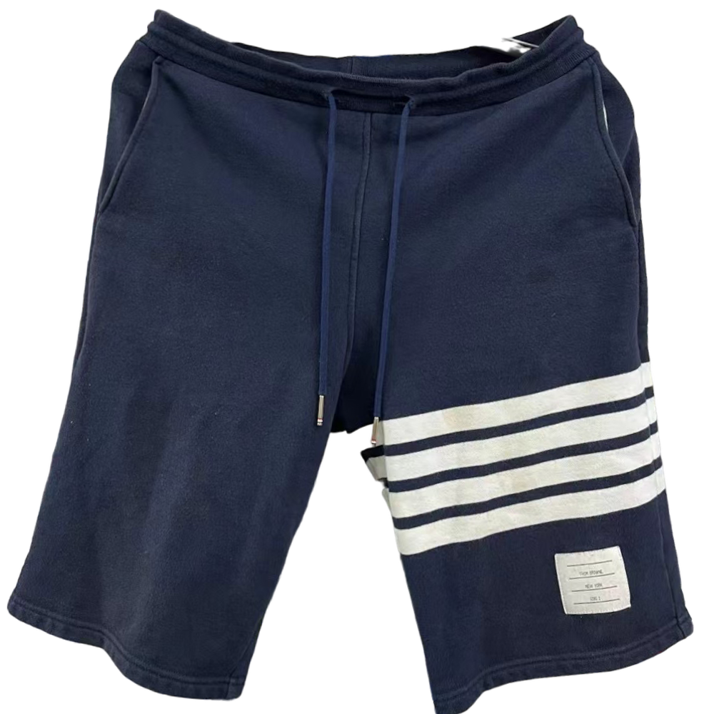 THOM BROWNE ENGINEERED STRIPE NAVY SWEAT SHORTS