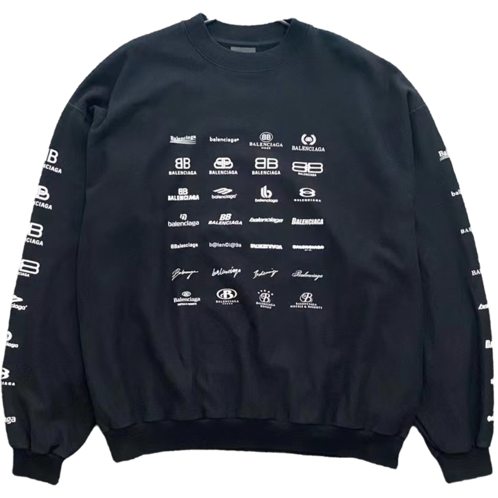 BALENCIAGA ARCHIVES LOGOS LONG SLEEVE BLACK TEE