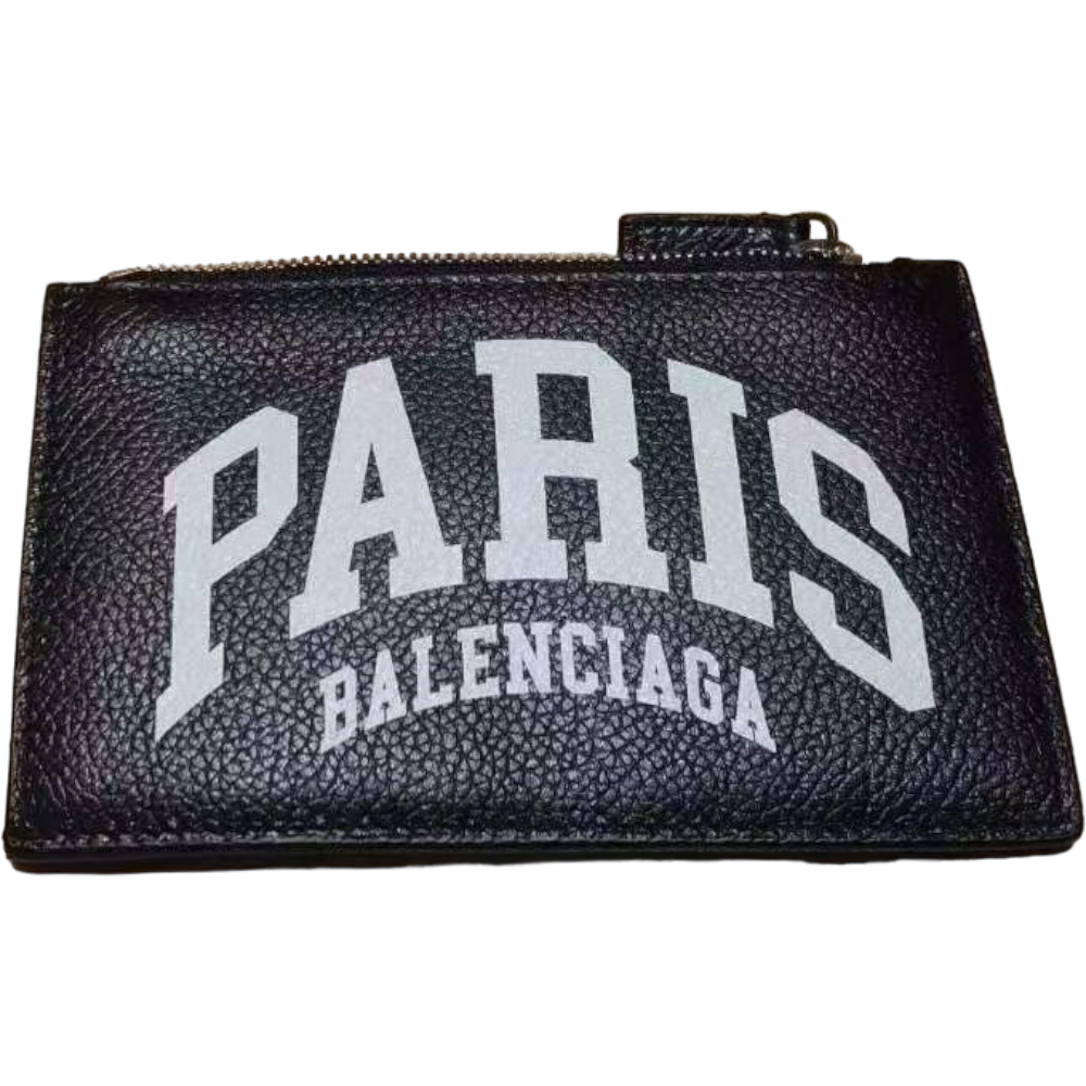 BALENCIAGA PARIS LOGO PRINT LEATHER LANYARD WALLET