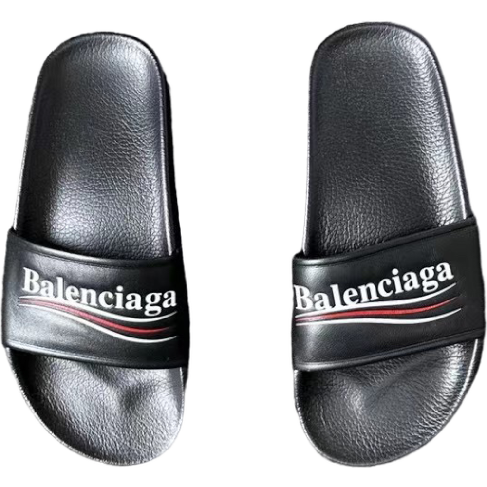 BALENCIAGA POLITICAL CAMPAIGN BLACK SLIDES