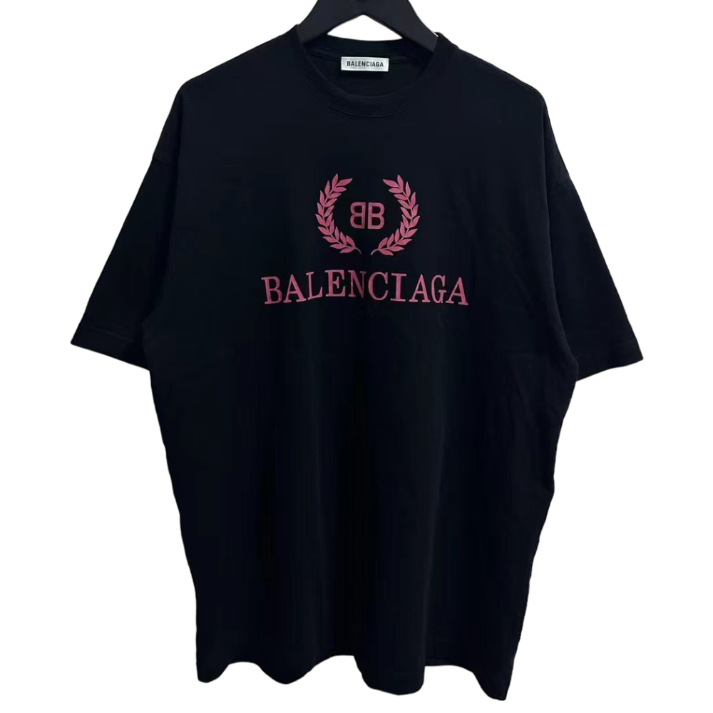 BALENCIAGA RED CREST LOGO BLACK TEE