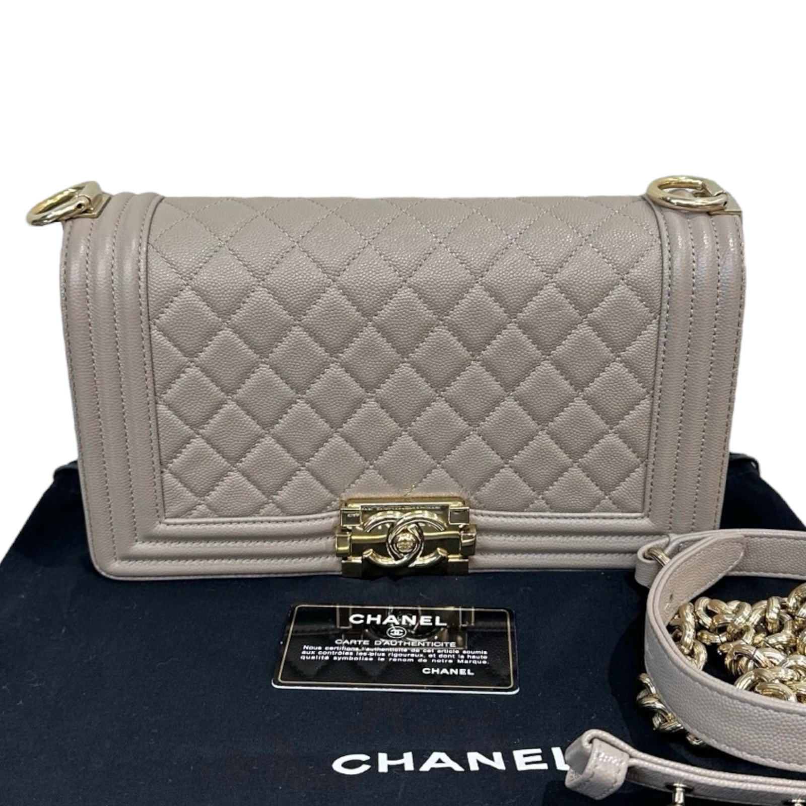 Chanel Medium Leboy in Beige Caviar GHW