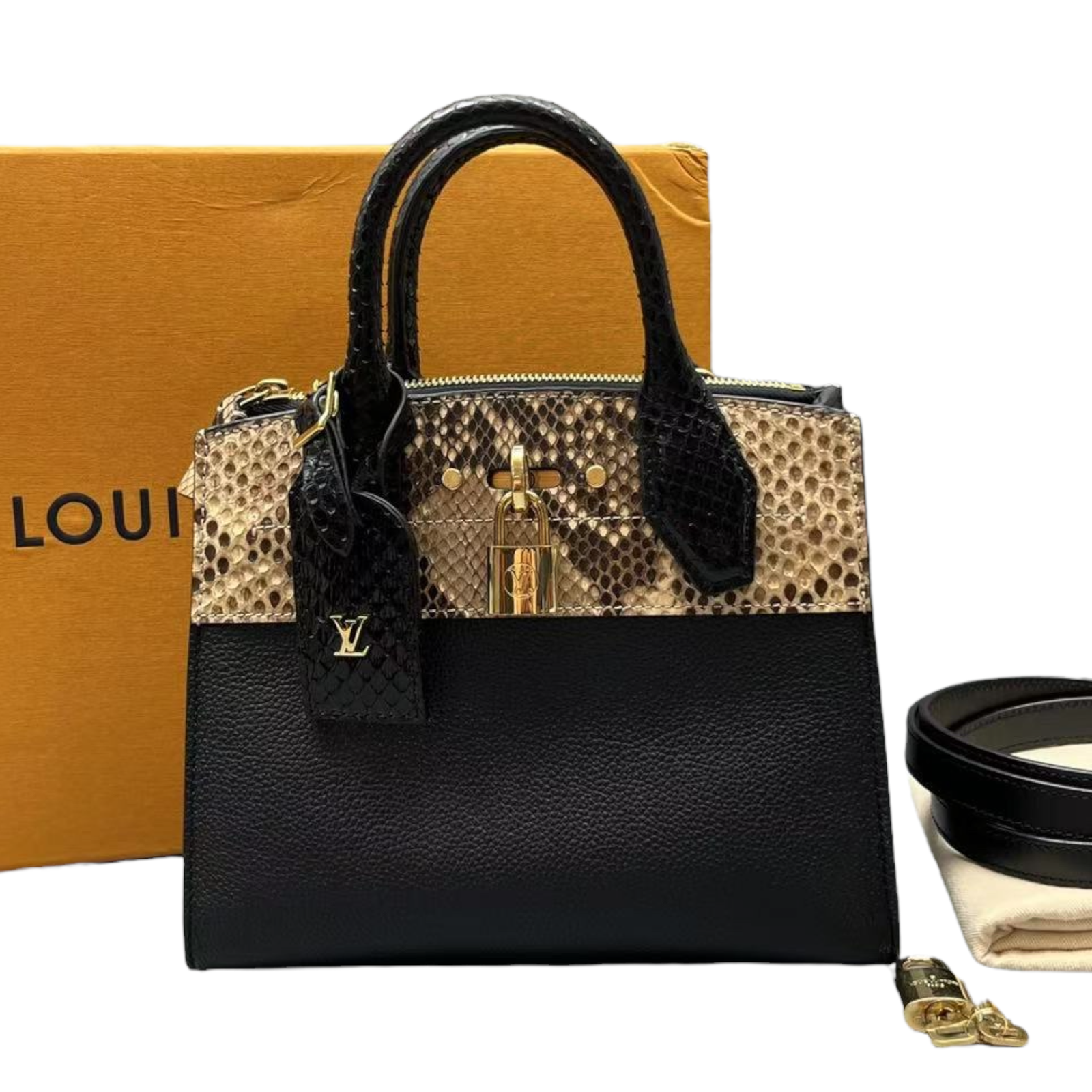 Louis Vuitton Mini City Steamer with Python Handle in Black Taurillon Leather GHW