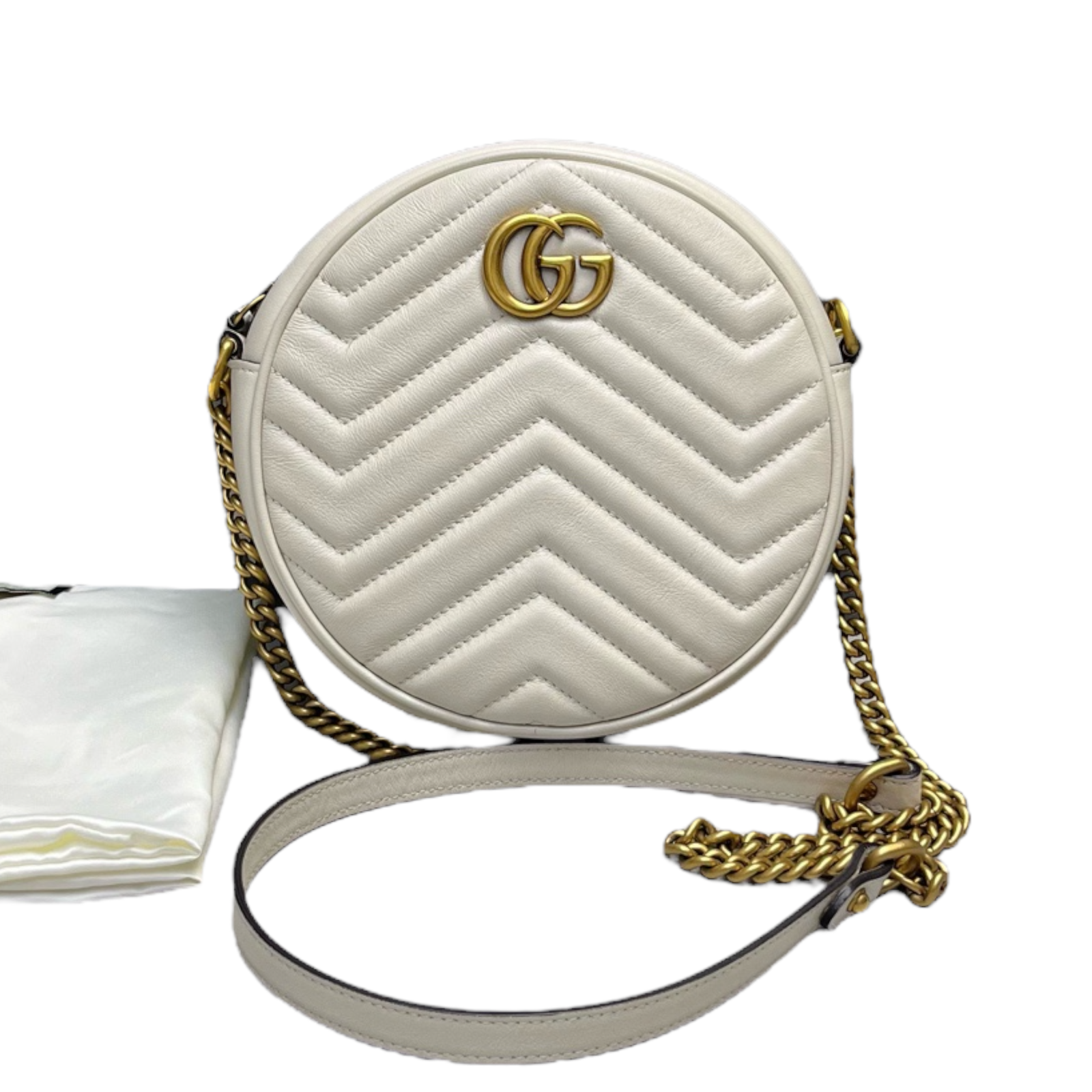 Gucci Marmont Round Chain Bag in White GHW