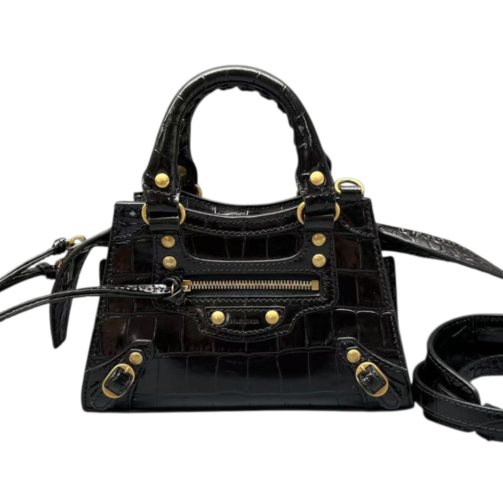 Balenciaga Neo Classic XS in Black Crocodile Embossed Leather GHW