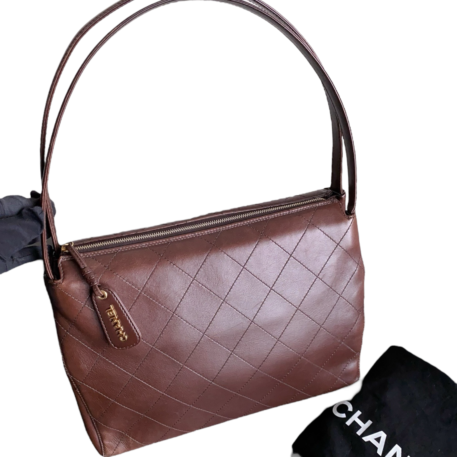 Chanel Vintage CC Quilted Shoulder Bag in Brown