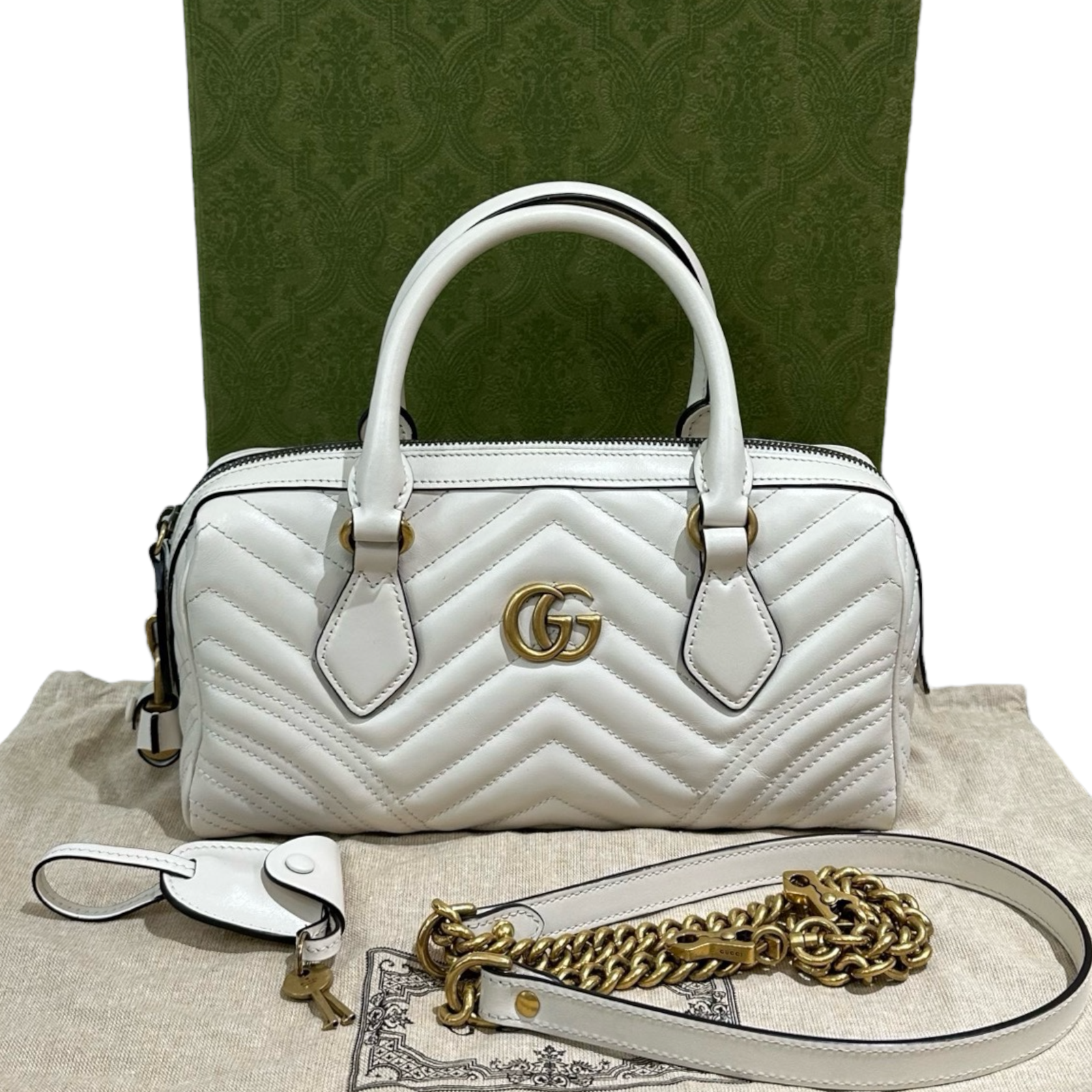 Gucci Marmont Small Top Handle Bag in White GHW